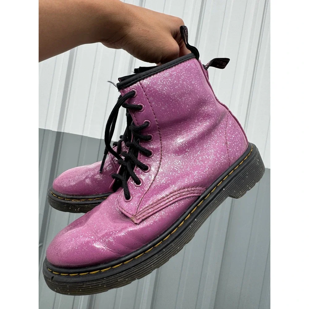 Dr. Martens 1460 Kids Pink Cosmic Glitter Lace Up Combat Ankle Boots Size 3 US